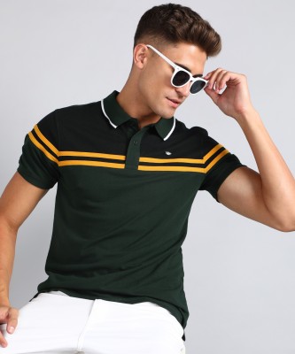 METRONAUT Striped Men Polo Neck Green, Black T-Shirt