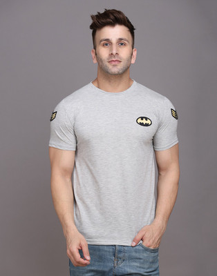 Lawful Casual Solid Men Round Neck Silver T-Shirt