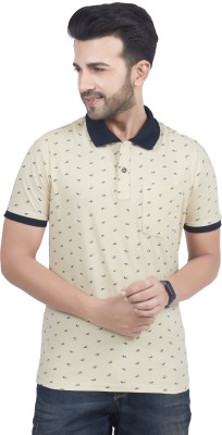 THALASI Printed Men Polo Neck Beige T-Shirt