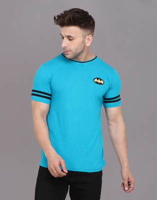 Money Leaf Solid Men Round Neck Light Blue T-Shirt