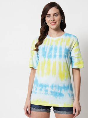 FUNDAY FASHION Tie & Dye Women Round Neck Green T-Shirt