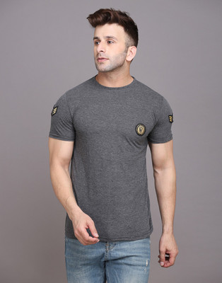 Lawful Casual Solid Men Round Neck Grey T-Shirt