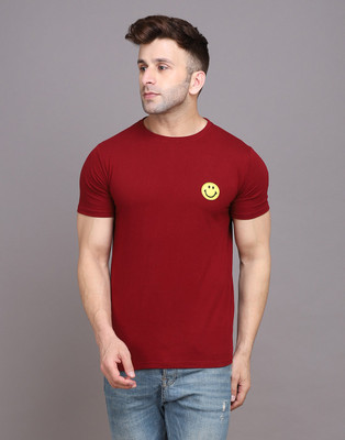 Money Leaf Solid Men Round Neck Maroon T-Shirt