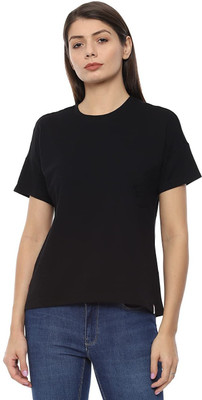 Birchnation Solid Women Round Neck Black T-Shirt