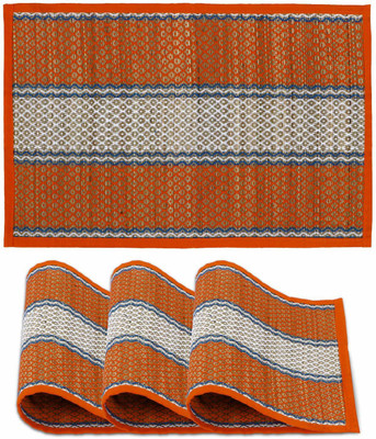 SUBHRA TEXTILE Rectangular Pack of 4 Table Placemat(Orange, Cotton)