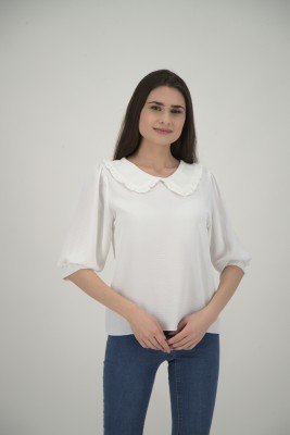 Hailys Casual Half Sleeve Solid Women White Top