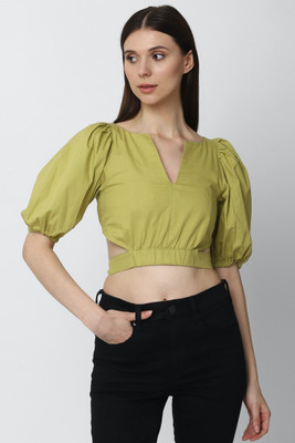 FOREVER 21 Casual Checkered Women Green Top