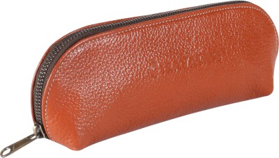 Travalate Genuine Leather Utility Pouch for Men and Women -YKK Zippers Travel Toiletry Kit(Orange)