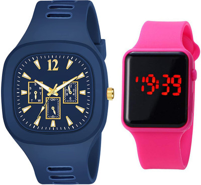 R AND P ENTERPRISE square dial silicone belt analogue and digital watch for boys and men Stylish Professional Watch Analog-Digital Watch  - For Boys