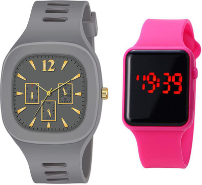 R AND P ENTERPRISE square dial silicone belt analogue and digital watch for boys and men Stylish Professional Watch Analog-Digital Watch  - For Boys