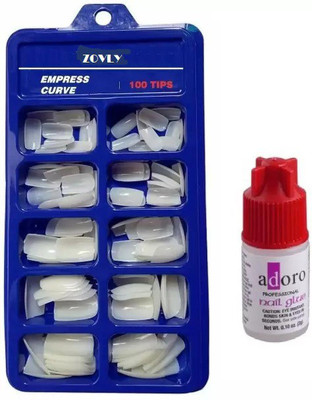 ZOVLY Fake Acrylic Artificial Nails With Gum Cream White WHITE(Pack of 100)