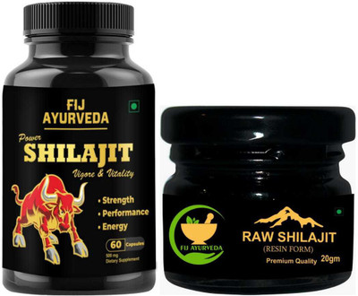 FIJ AYURVEDA Power Shilajit Extract 60 Capsule with Pure Shilajit Resin - 20Gm (Combo Pack)(Pack of 2, 20 g)