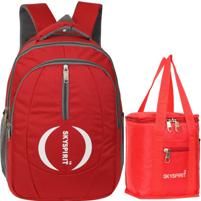 SkySprit Super Lightweight School & College Backpack With Tiffin Bag Combo Waterproof Backpack(Red, 40 L)