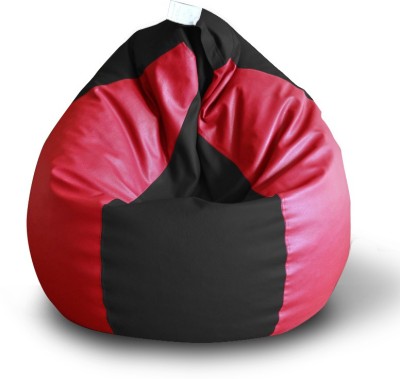 STYLE HOMEZ XXL Premium Leatherette Classic Black Red Color Teardrop Bean Bag  With Bean Filling(Black, Red)