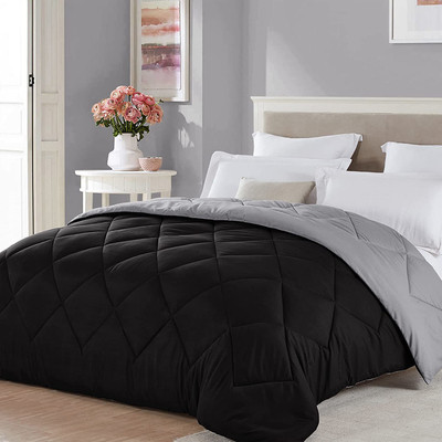 DORISTYLE Solid Single Comforter for  Heavy Winter(Poly Cotton, Black & Grey)