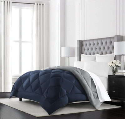 DORISTYLE Solid Single Comforter for  Heavy Winter(Poly Cotton, Dark Blue & Grey)