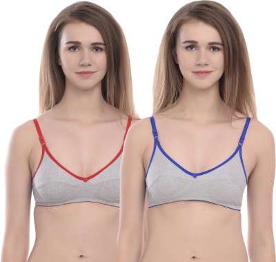 ELINA Women T-Shirt Non Padded Bra(Blue, Red, Grey)