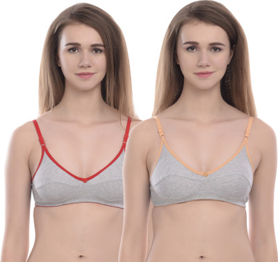 ELINA Women T-Shirt Non Padded Bra(Red, Beige)