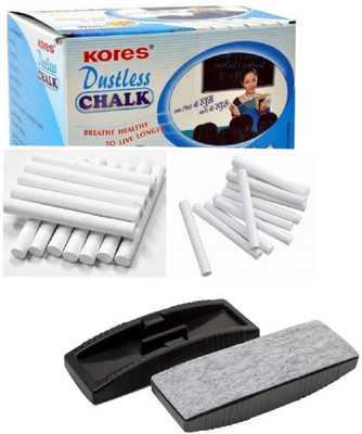 Kores White Chalks 100 STICKS with 1 Duster ( 100 pcs chalk + 1 DUSTER) Regular Blackboard Skin Friendly White Dustless Chalks(100 Sticks) Kores White Chalks 100 STICKS with 1 Duster ( 100 pcs chalk + 1 DUSTER) Regular Blackboard Skin Friendly White Dustless Chalks(100 Sticks)