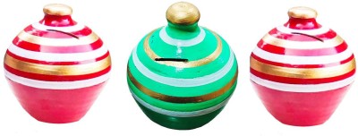 THE HIMALAYA CRAFT Clay Gullak, Money Bank Piggy Bank red green red pack of 3 Coin Bank(Red, Green)