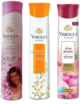 Yardley London 1 Star Blossom , 1 Impirial sandalwood , 1 spring blossom .deodorant . Deodorant Spray  -  For Men & Women(450 ml, Pack of 3)
