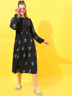 Tokyo Talkies Women Wrap Black Midi/Calf Length Dress