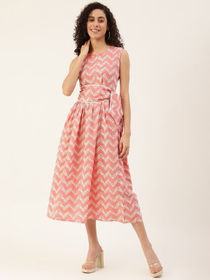 maaesa Women Fit and Flare Pink Dress