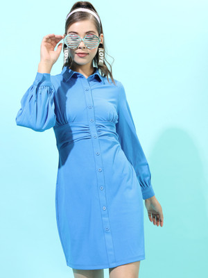 Tokyo Talkies Women Shirt Blue Above Knee/Mid Thigh Length Dress