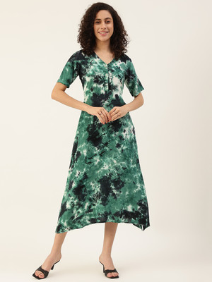 maaesa Women Asymmetric Multicolor Midi/Calf Length Dress