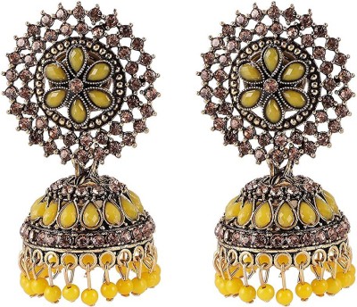 Happy Stoning Designer Shimmering Jhumki Earrings Beads Brass Jhumki Earring