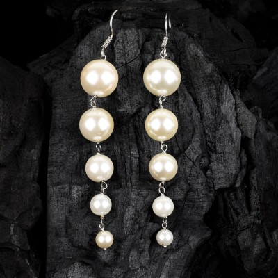 PearlzGallery Latest Fashion Glass Pearl Drop Danglers Silver Plated Earrings for Women Pearl Glass Drops & Danglers