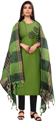 Samah Cotton Blend Dyed, Embroidered, Embellished, Self Design Salwar Suit Material