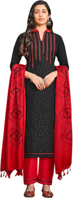 Samah Cotton Blend Dyed, Embroidered, Embellished, Self Design Salwar Suit Material