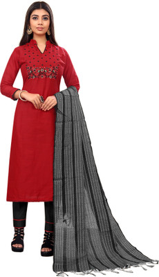 Samah Cotton Blend Dyed, Embroidered, Embellished, Self Design Salwar Suit Material
