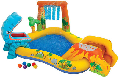 INTEX ® Original Inflatable Dinosaur Kids Play Center Swimming Pool /paddling pool With Inbuilt water spray & slide with 6 balls Inflatable Swimming Pool(Multicolor)