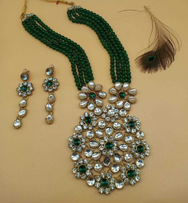 White pearl Alloy Gold-plated Green, White Jewellery Set(Pack of 1)