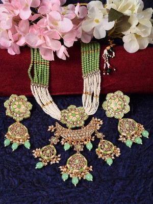 SARAF RS JEWELLERY Brass Gold-plated Green, White, Gold Jewellery Set(Pack of 1)