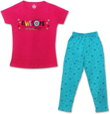 SunTree Kids Nightwear Girls Printed Cotton Blend(Multicolor Pack of 1)