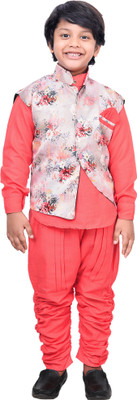 KIDZWING Boys Festive & Party Kurta, Waistcoat and Pyjama Set(Pink Pack of 1)