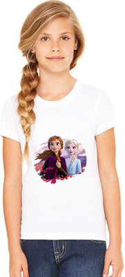 Shubham designer gallery Girls Printed Cotton Blend Regular T Shirt(White, Pack of 1)