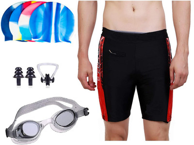 Alice Emporium Swimming Kit for Men [Waist Size 32-34 inches] ( Shorts, Cap, Goggles, Epnp) Swimming Kit