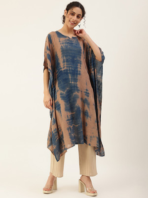 maaesa Women Dyed/Ombre Kaftan Kurta(Blue, Brown)