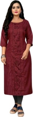 ibnx Women Embroidered Straight Kurta(Maroon)