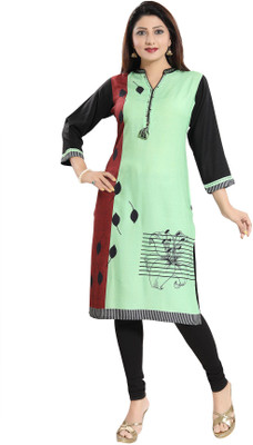 Keshubaba Women Printed Straight Kurta(Light Green)