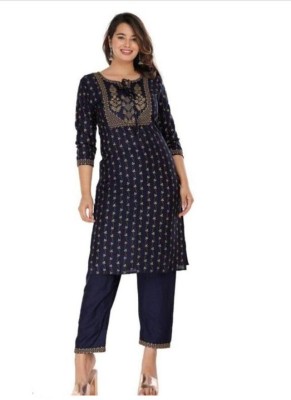 Naaj Kurt Women Embroidered A-line Kurta(Dark Blue)