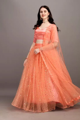 bridetouch fashion Embroidered Semi Stitched Lehenga Choli(Orange)
