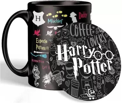 ECFAK Harry Potter Doodle Printed Combo of Coaster And Ceramic Coffee Mug(325 ml, Pack of 2)