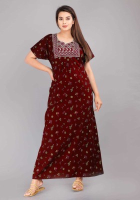 MAYA PRINT Women Nighty(Maroon)