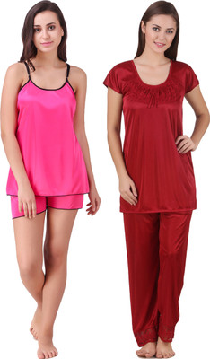 YUALIN CREATION Women Solid Maroon Top & Shorts Set