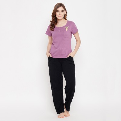 Clovia Women Solid Purple Top & Pyjama Set
